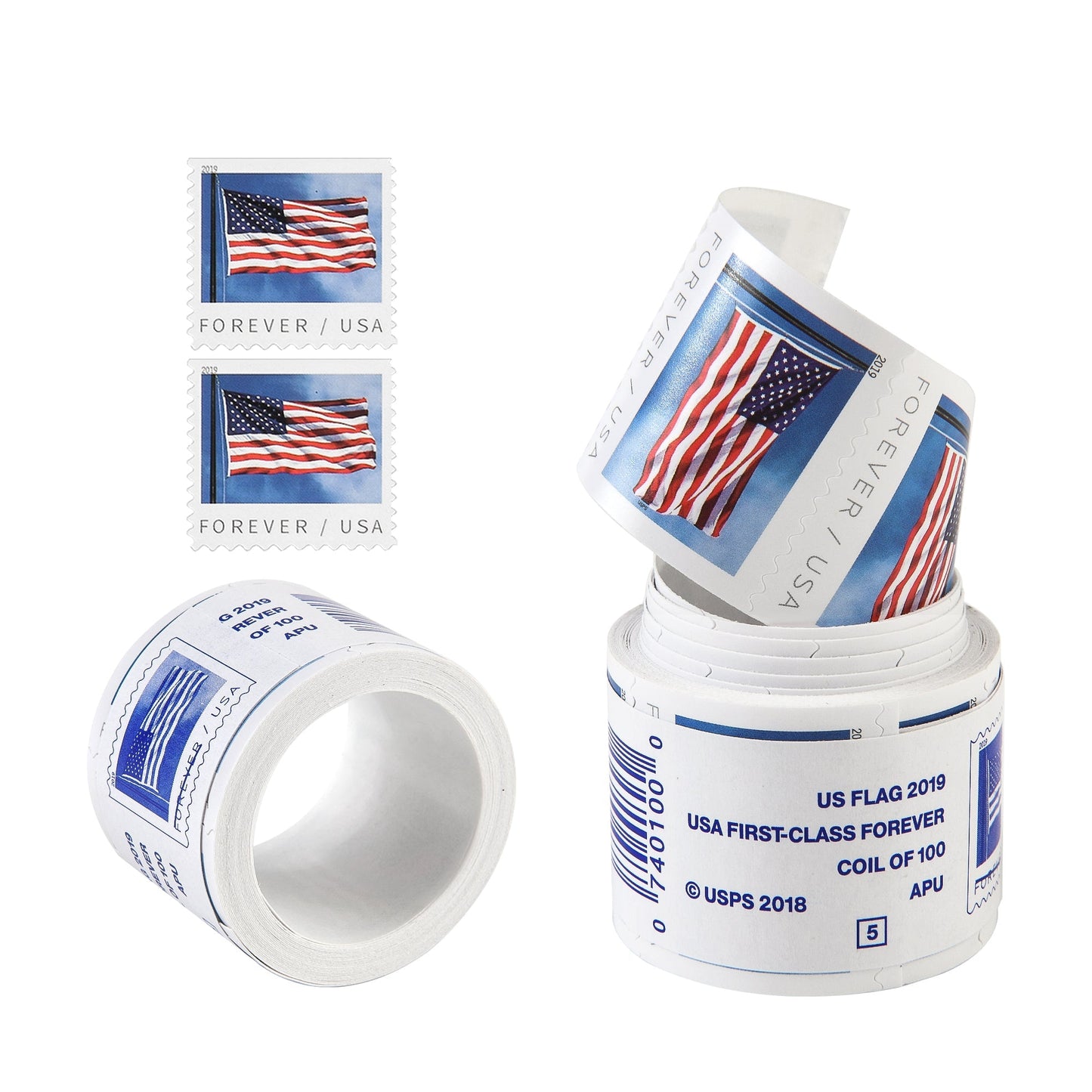 2019 US Flags in Rolls / Booklets Forever First Class Postage Stamps - Stamps Co Online